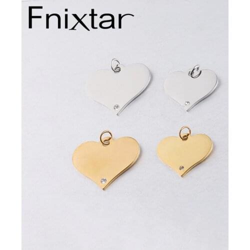Fnixtar Stainless Steel Mirror Polished Heart Charm Pendant Steel & Gold Color 20mm 25mm Size Bracelet Accessories 10piece/lot