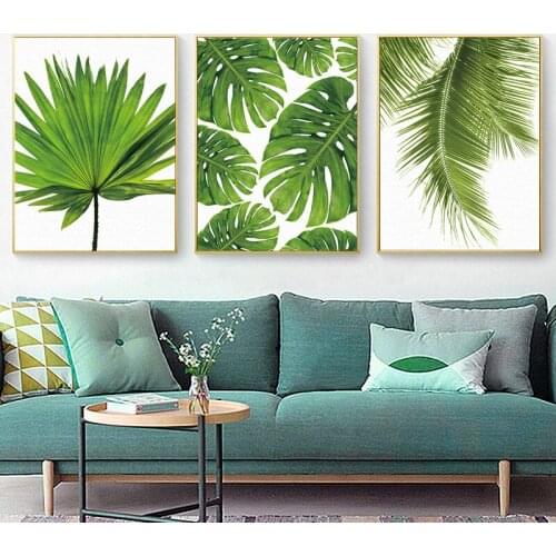 Full Square/Round Drill 5D DIY diamond painting 3pc Palm leaves pictures mosaic Diamond Embroidery Wall Arts J1250