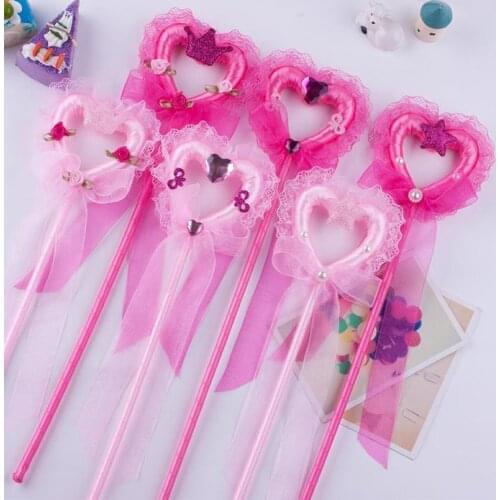 Princess ribbon lace heart shape Wand Fairy Fancy Dress Up Costume Accessory cartoon Angel Wands party stage props pink gift