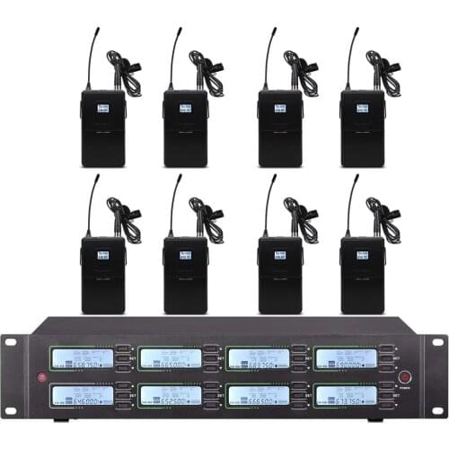 Professional UHF wireless microphone series 8 channel lavalier microphone, used for church stage performance microphone