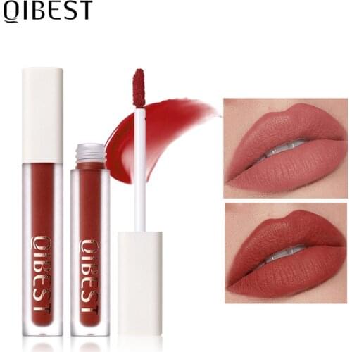 QIBEST Mini Lip Glaze Velvet Matte Lip Gloss Makeup Lipgloss Long Lasting Moisture Non-stick Cup Liquid Lipstick Sexy Cosmetics