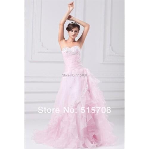 Custom Make A Line Sweetheart Beadings Pink Formal Prom Evening Gowns Organza Ruffles Quinceanera Dresses For Girl Dress