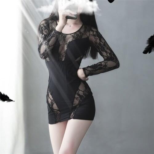 Sexy Women Strap Tight Pencil Cute Dress Lace Smooth See Through Micro Mini Dress Transparent Bandage Dress Stage Wear Clubwear