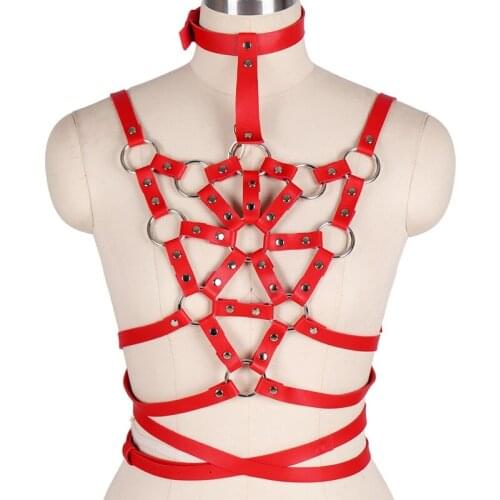 Sexy Leather Chest Harness Tops BDSM Women Body Bondage Cross Straps Lingerie Erotic Suspender Sword Belt Goth Accessories