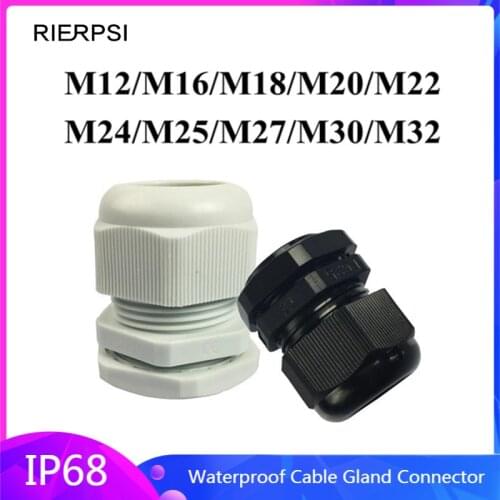 10/5pcs Waterproof Cable Gland Connector IP68 White Black Nylon Plastic Metric Cable M20 M22 M24 M25 for 10-16mm Cable