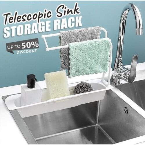 Telescopic Sink Storage Rack Telescopic Sink Rack Holder Expandable Storage Drain Basket Kitchen Household Adjustment Drain