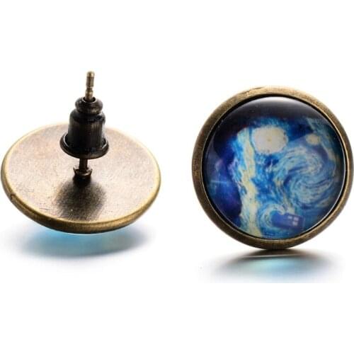 Van Gogh Painting Stud Earrings The Starry Night Glass Dome Post Fashion Jewelry
