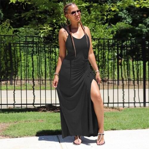 VAZN 2020 Top Quality Upsurge Bandage Holiday Joker Sexy Solid Young Spaghetti Strap Sleeveless High Waist Women Thin Maxi Dress