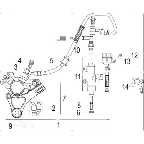 Rear brake caliper rear brake pump page of Benelli TNT135 TNT125