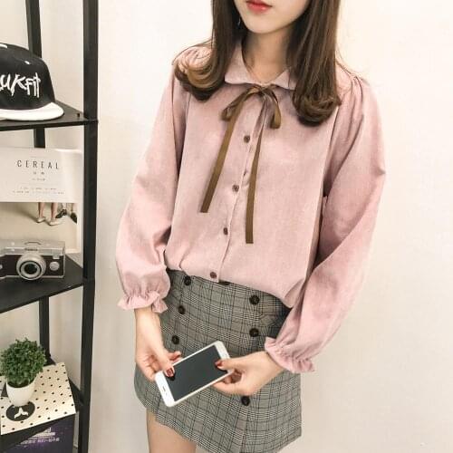 Stylish Corduroy Turn-Down Collar Long Sleeve Women Casual Shirt 2020 New Fashtion Clothesing women Top