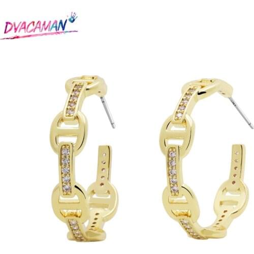 Dvacaman Unique Punk Cubic Zirconia Geometric Hoop Earrings for Women 2020 Gold Color Copper Jewelry Rhinestone Statement Bijoux