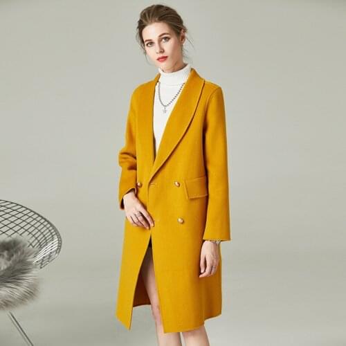 Women s winter coat lemon Double sided wool cashmere outwear 2019 autumn plus size ladies fashion overcoats long free ship
