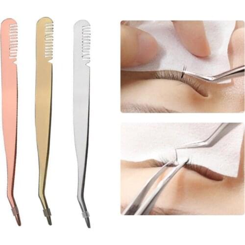 1 Pcs Stainless Steel Fine Mouth With Comb Eyebrow Clip Flower Tweezers Precision Grafting Eyelash Tweezers Makeup Tools