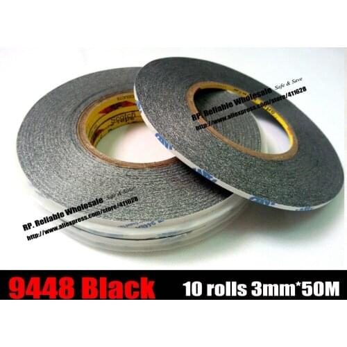 10x (3mm wide*50M), Original 3M Black Double Coated Tissue Tape for Huawei Samsung iphone Tablet Screen