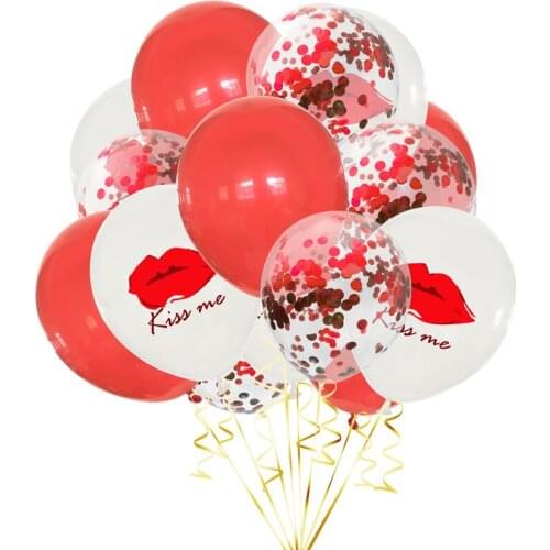 15pcs/20pcs Kiss Me Red Lip Latex Confetti Balloon Girlfriend Birthday Party Anniversary Wedding Decor Valentines Day Ballons