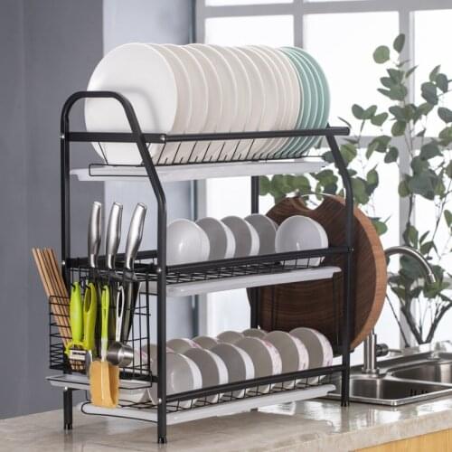 2 Tier Stainless Steel Bowl Plate Dish Drainer Drying Rack with Cutlery Holder Kitchen Cutlery Drain Rack Utensils Storage
