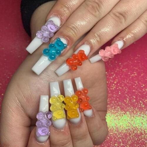 20Pcs/Bag 3D Cute Gummy Bear Nail Art Decoration 9 Colors Candy Jelly Flatback Kawaii Cartoon Charms DIY Manicure Decoration LF