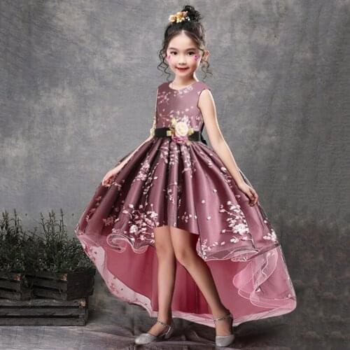 2021 Flowers Trailing Dress Kids Party First Bridesmaid Dresses For Girls Children Costume Wedding Dress Girl Infant Vestido