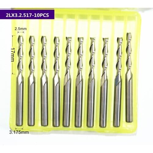3.175mm*2.5mm*17mm,10pcs,Free shipping 2 Flutes End Mill,CNC milling Cutter,Solid carbide woodworking tool,PVC,MDF,Acrylic,wood