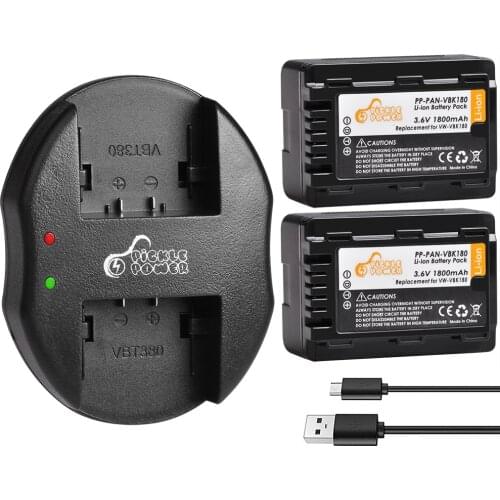 VW-VBK180 Battery + Dual USB Charger for Panasonic SDR-S45 S50 S50A S50K S50N S70 S70K S70S S70N S71 S71K HC-V100M V300M V500