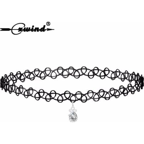 Cxwind Fashion Black Lace Choker Zircon White Waterdrop Crown Pendant Necklace Jewelry Chocker Necklace Cheap Neck False Jewelry