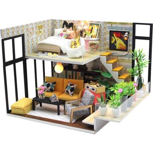 Diy DollHouse Wooden Miniature Furniture Loft With LED Light Doll House maison Model Building Kits casa Toys For Kids Xmas Gifts