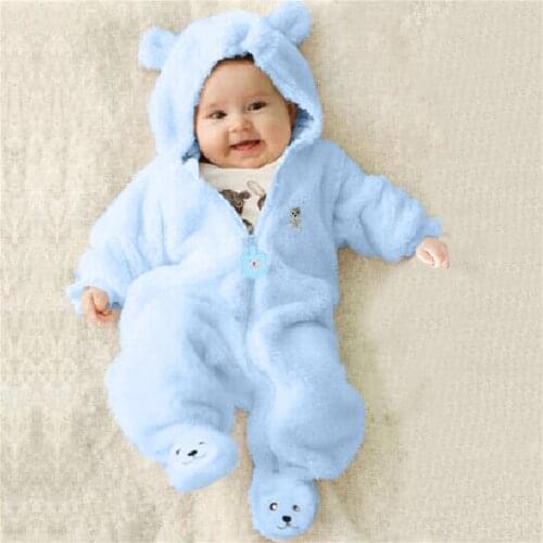0-9m Cute Fluffys Hooded Romper Infant Baby Boys Girls Long Sleeve Hoodie Romper Thick Jumpsuit Newborn Clothes Winter Outfits