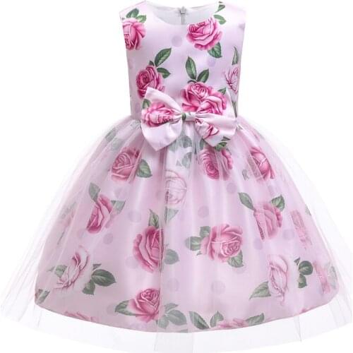 Childrens Dress 2021 New Print Mesh Sleeve Bow-knot Girls Princess Dresses For Girls Evening Dresses Wedding Bridesmaid Dresses