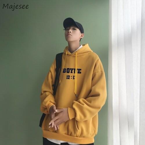 Men with Hat Hoodies Sweatshirts Plus Size 3XL Letter Print Simple All-match Thicken Males Leisure Chic Loose Trendy Outwear New