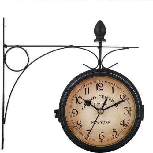 Double-sided Wall Clock Wall clock 3D retro rustic decorative European Classic Clocks Iron Vintage Decorative Room Mute Garden