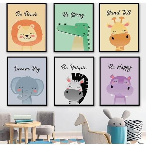 Cartoon Lion Croco Giraffe Elephant Zebra Rhino Wall Art Canvas Painting Nordic Posters And Prints Wall Pictures Kids Room Decor