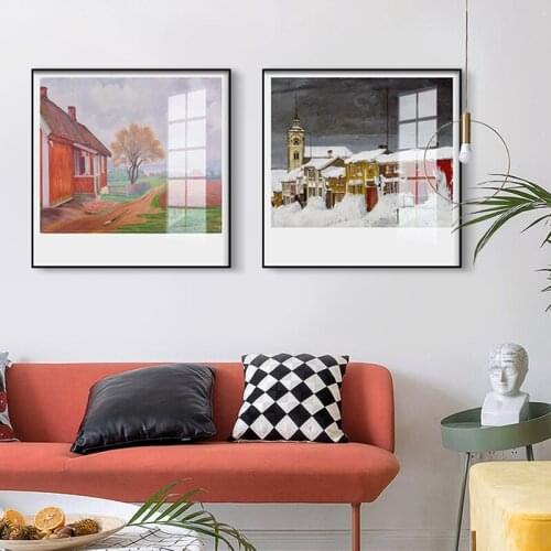 Nordic Snow Building Abstract wall art Canvas Painting Prints Posters landscape Pictures for Living Room Morden print Home Decor