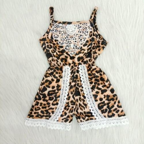 Leopard jumpsuits baby girls personality sleeveless children rompers summer kids clothing newborn overalls with lace