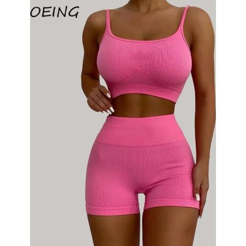 Fitness Two Pieces Yoga Biker Shorts Set Workout Gym Clothing Sport Bra and Legging Womens Suits