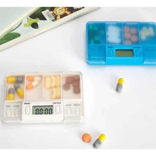4 Grid Intelligent Plastic Pill Box Electronic Timing Reminder Medicine Boxes Alarm Timer Pill Case Desk Organizer Pill Containe