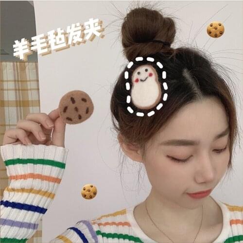 Korean Cartoon Wool Felt Hairpin Delicious Cookie Hair Accessories Womens Autumn Winter Hair Side Clip Barrettes Accessories