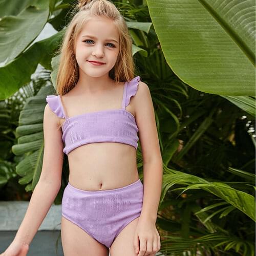 Falbala Strap Girl Swimsuit Kids Two Piece Childrens Swimwear Bandeau Bikini Set Young Girls Bathing Suit Summer Beachwear 2021