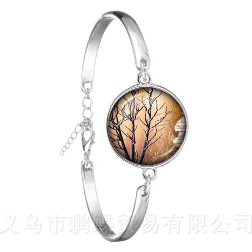Hot Sale Trendy Tree of Life Glass Cabochon Bracelet For Men Women Silver Plated Chain Bangles Jewelry Creative Gift