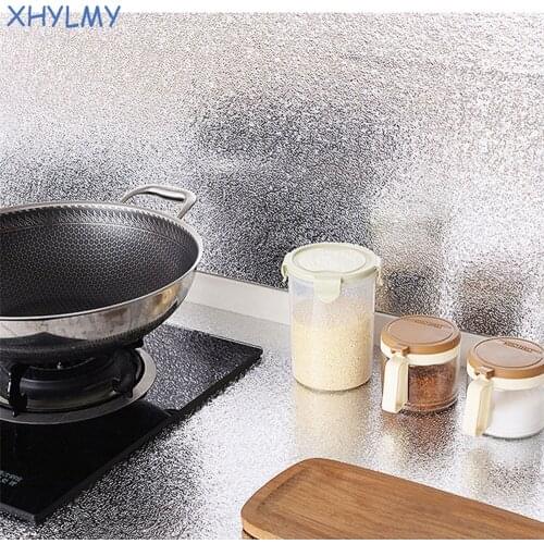 Oil Proof Kitchen Backsplash Wallpaper Stickers Self Adhesive Waterproof Aluminum Foil Countertop Stove Protector Wall Stickers