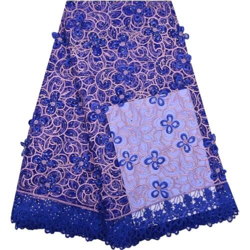 Evening Dress Material Nigerian Lace Fabrics Blue French Net Lace 3D Flower Fabric With Beads High Quality 5yard/lot 1291