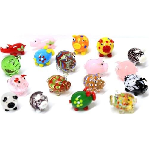 Handmade Lampwork Colorful Miniature Murano Glass Pig Figurines Gifts For Kids Home Decoration Cute Mini Animal Crafts Ornaments