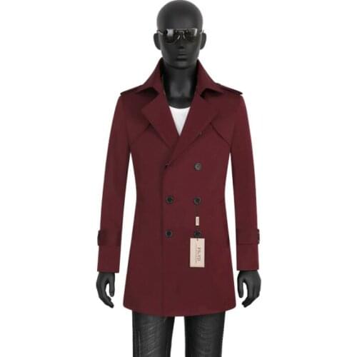 Mens trench coats wine red spring autumn man Middle length coat men clothes slim fashion overcoat long sleeve big size S - 9XL