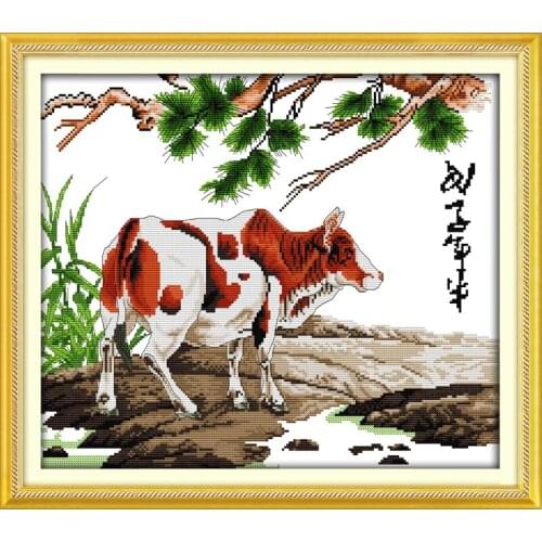 Cattle cross stitch kit 14ct 11ct pre stamped canvas embroidery DIY handmade needlework