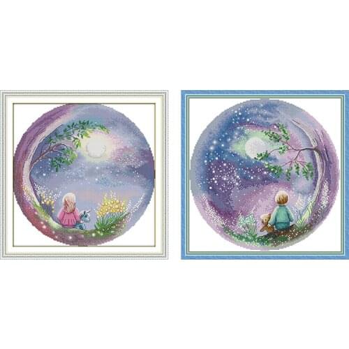 Looking Up At The Moon Stamped Cross Stitch Kit Embroidery Needlework Pattern Counted Thread Fabric Home Decor 11CT 14CT Printed