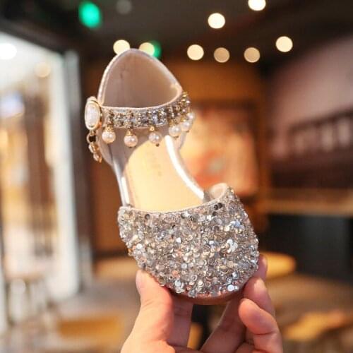 New Fashion Sequin Children Kids Shoes Big Girl Sandals For Summer Dance Princess Beading Leather Shoes 3 4 5 6 7 8 9 10 12 Year