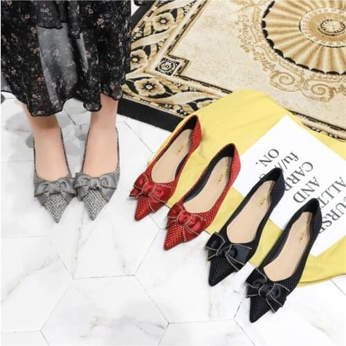 New fashion and elegant bow-knot flat shoes woven pointed toe soft sole all-match flat-heeled womens single shoes