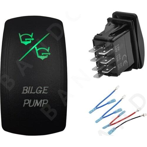 BILGE PUMP 7P ON OFF ON DPDT Car Dashboard Illuminated Green LED Rocker Switch for the Car Boat Marine Yacht，Jumper Wires