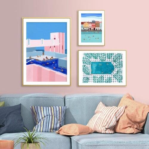 Modern Abstract Cartoon Swimming Pool Posters Canvas Painting Wall Art Prints Pictures for Living Room Interior Home Decoration