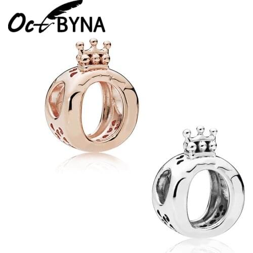 Octbyna Authentic Silver Color Rose Gold Crown Charm Fits Pandora Bracelets Necklace Crystal Pendant Charm DIY Jewelry Making