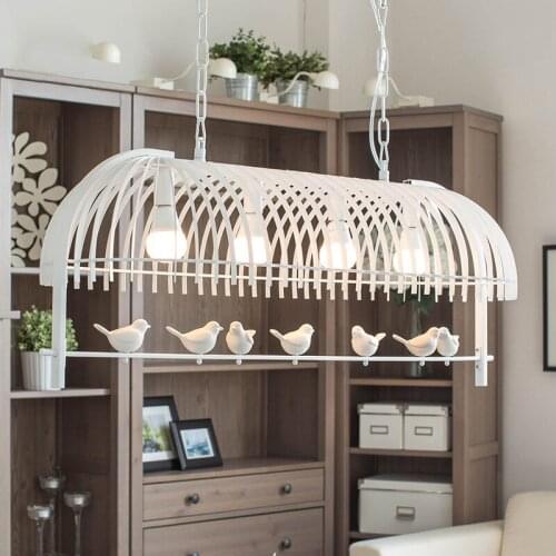 Nordic Minimalist Iron Cage Pendant Lights with Resin Birds. Creative Modern living room bedroom lamp art deco E27 LED. Haomer